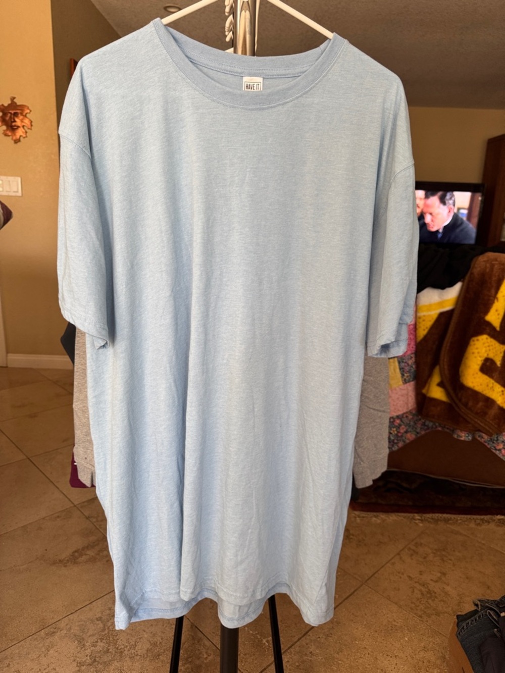 Pale Blue Crew Neck Short Sleeve Tee - Unbranded
